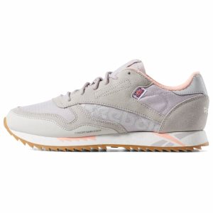 Reebok CL LTHR RIPPLE Turnschuhe Damen - Weiß Grau/Lavendel/Rosa - DE 823-PRV